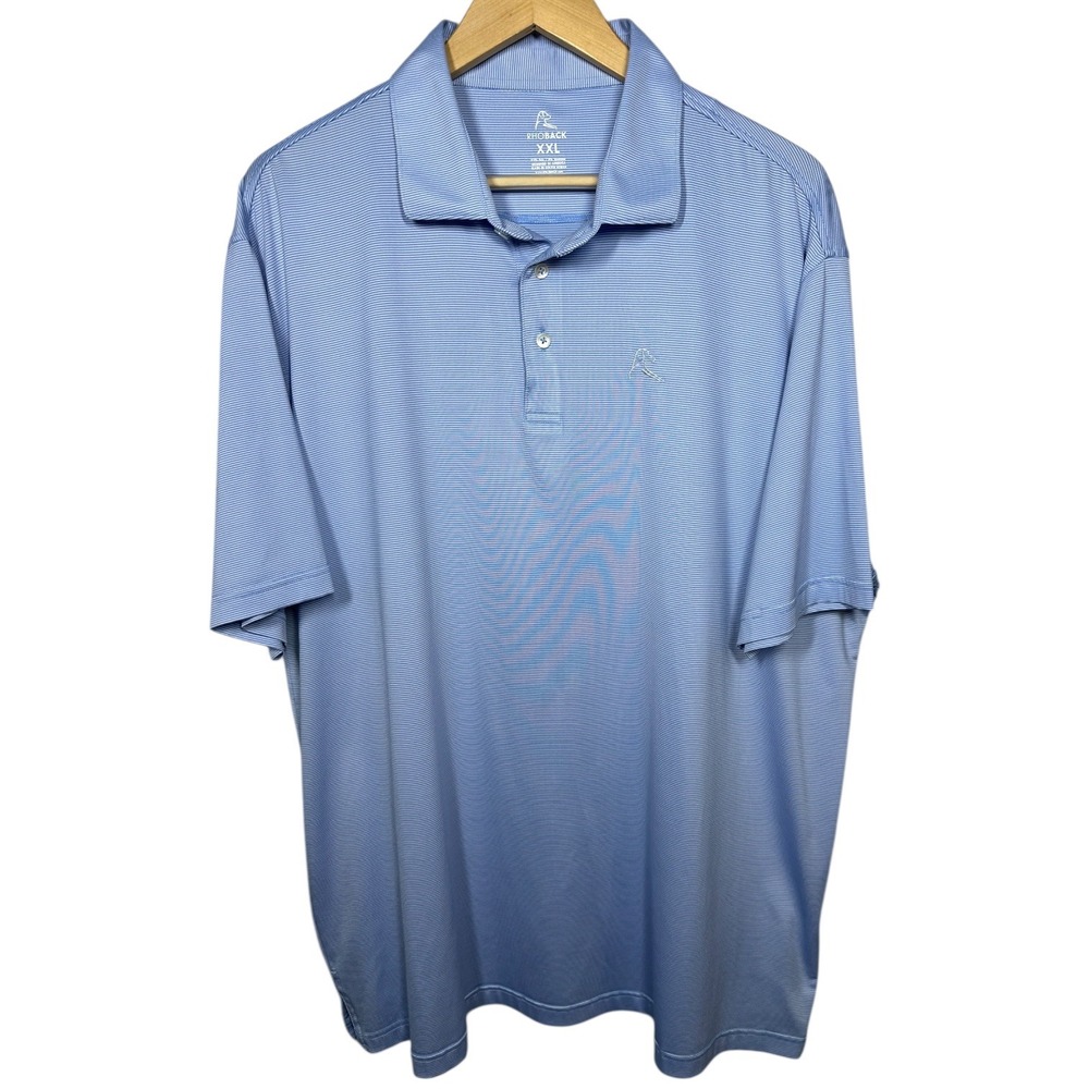 Rhoback Mens Blue Striped Polo Shirt XXL Stretch Performance Golf Tech Travel